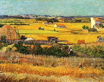  szene - Ernte am La Crau mit Montmajour im Hintergrund Vincent van Gogh Szenerie